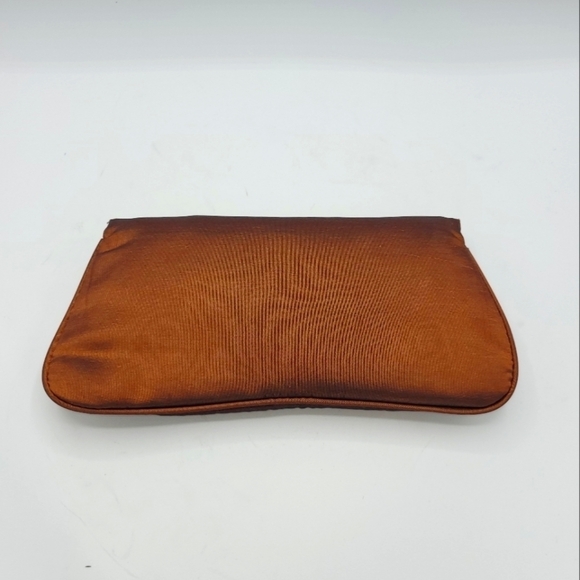 Vintage Burnt Copper Satin Fold-Over Clutch | Rhinestone Flower Details
